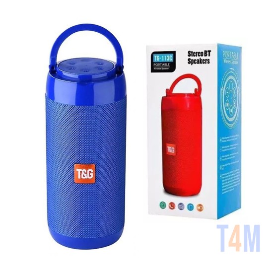 COLUNA BLUETOOTH T&G TG-113C TF CARTÃO/DISCO U/AUXILIAR/RÁDIO FM 4.2 AZUL